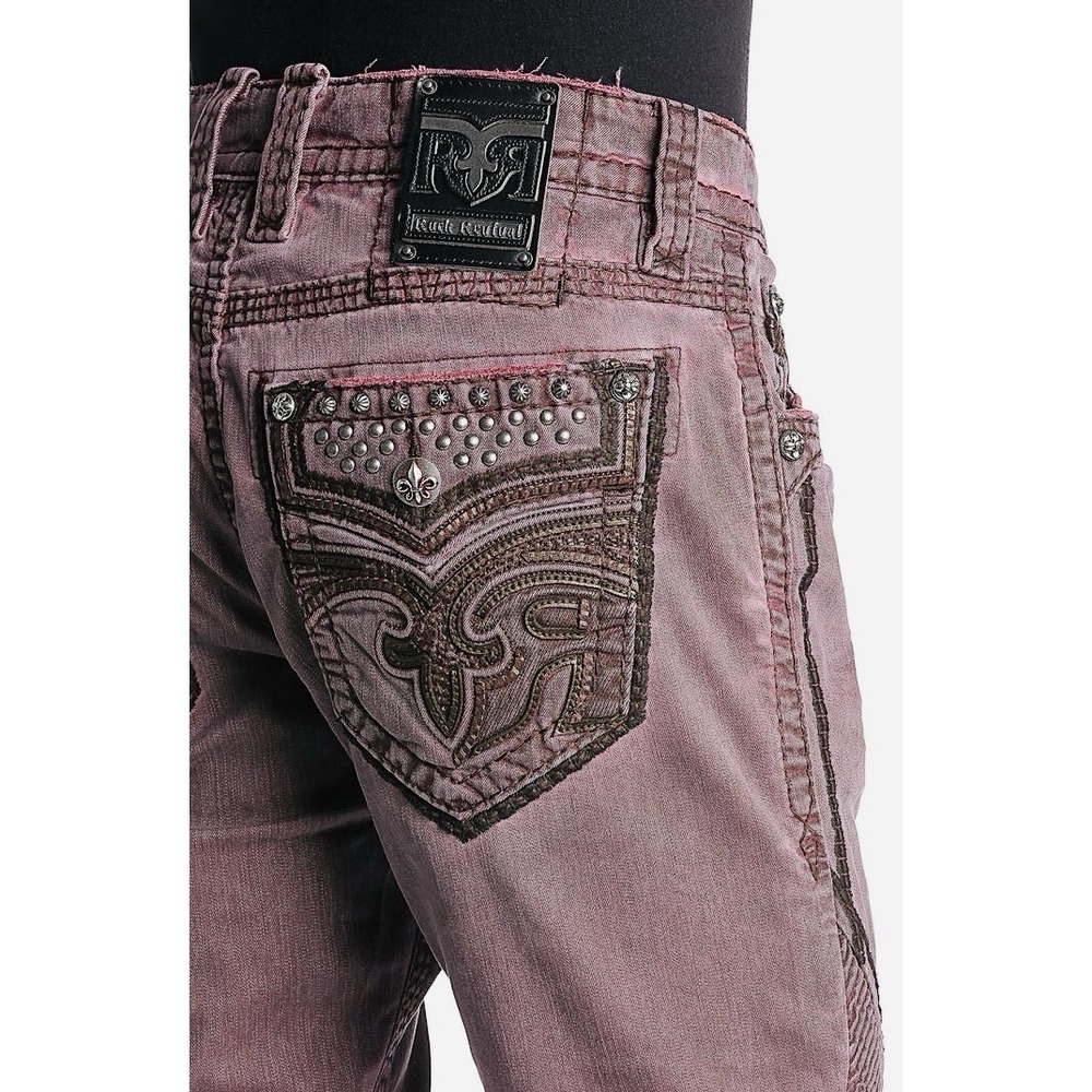 NEW Rock Revival Reid K6 Biker Jeans Men's 42 x 32 Burgundy Flex Stretch Pants